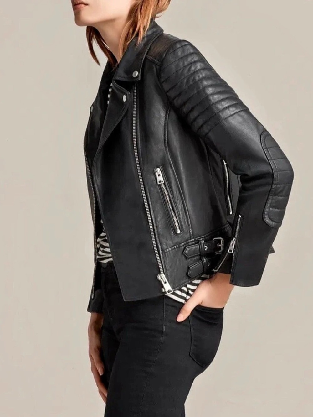 AllSaints Papin Biker Jacket Leather Biker Jacket Black Size 4